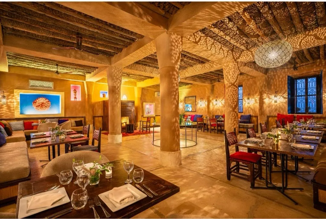 The candlelit dining room at Tigmi, Morocco