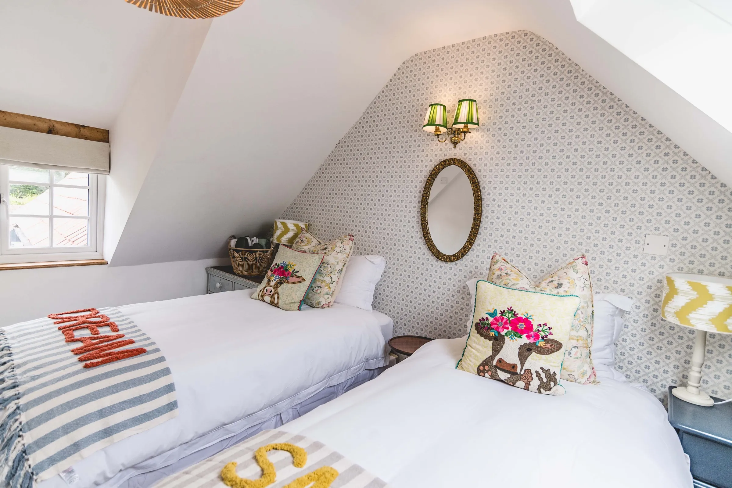 A twin bedroom at The Old Rectory, Kilve